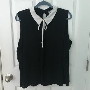Elle Black & White Tank Top Blouse with Collar